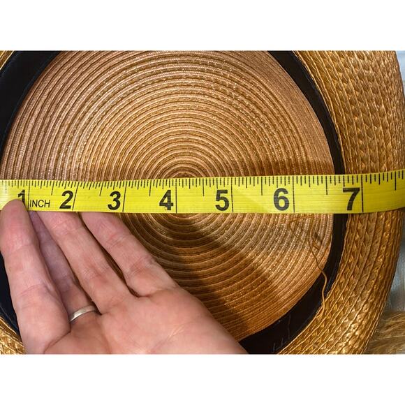 Luci Ames Handcraft Tan Wicker Hat w Ostrich Hat - Picture 13 of 13